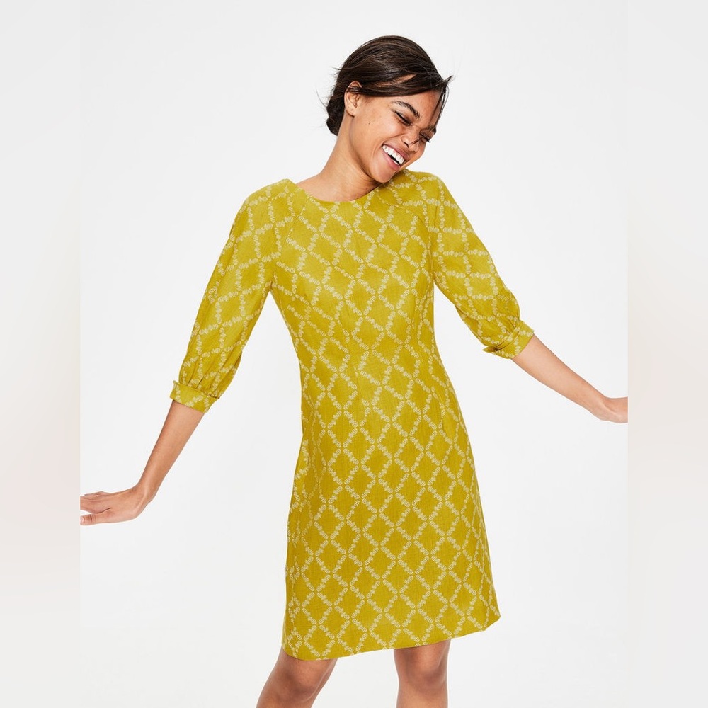 Boden Linen Dress – Goldenrod/ Mustard – Size 16 Pineapples